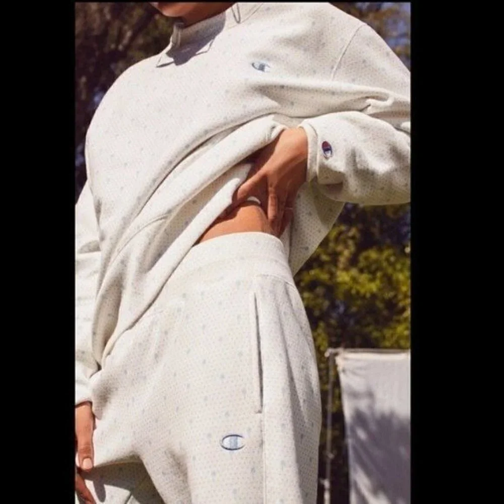 Champion HVN White Blue Palm Tree Sweatsuit Sweats and Sweatshirt Set Small
